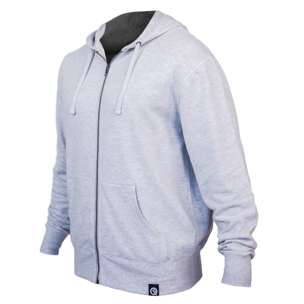 True Classic Heather Gray Fleece French Terry Zip Hoodie | Cotton Blend | Athletic Cut | Large / L