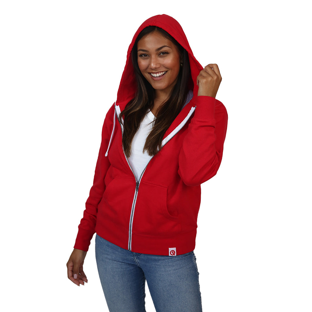 womens red zipper hoodie